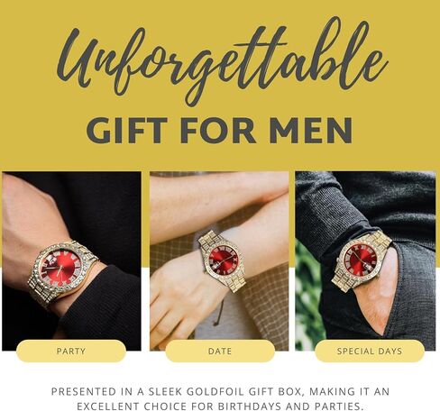 ساعة ماسية للرجال للرجال بمينا أخضر/أزرق/أحمر بعرض 18 مم، سوار معصم عريض 18 قيراط من الذهب الحقيقي/الذهب الأبيض المطلي بالبلاتينيوم، مع مجموعة سلسلة ربط كوبية اختيارية، هدية للزوج الصديق in Kuwait