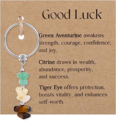 BOXOB Natural Crystal Keychain Gift, Cute Charm with Green Aventurine Citrine Tiger Eye Keyring for Women Coworkers Birthday New Job College Graduation Retirement (Good Luck) in Saudi Arabia