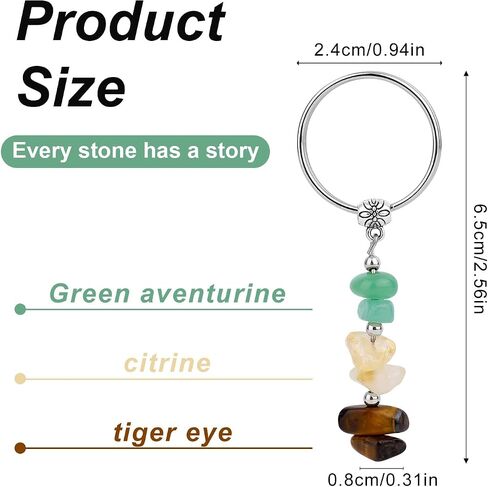BOXOB Natural Crystal Keychain Gift, Cute Charm with Green Aventurine Citrine Tiger Eye Keyring for Women Coworkers Birthday New Job College Graduation Retirement (Good Luck) in Saudi Arabia