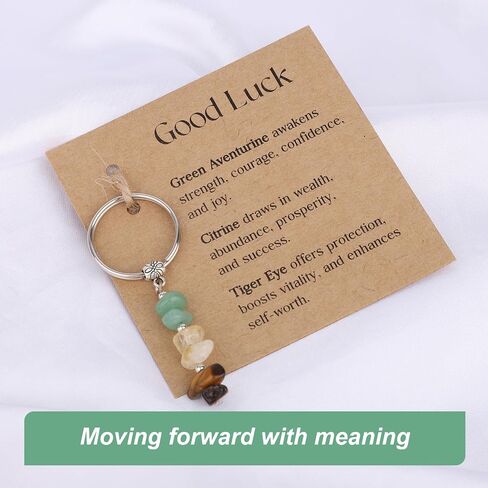 BOXOB Natural Crystal Keychain Gift, Cute Charm with Green Aventurine Citrine Tiger Eye Keyring for Women Coworkers Birthday New Job College Graduation Retirement (Good Luck) in Saudi Arabia