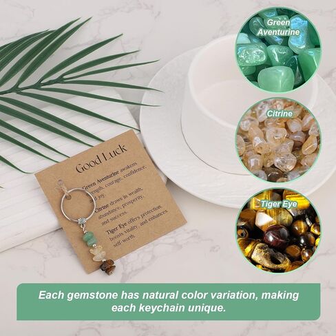 BOXOB Natural Crystal Keychain Gift, Cute Charm with Green Aventurine Citrine Tiger Eye Keyring for Women Coworkers Birthday New Job College Graduation Retirement (Good Luck) in Saudi Arabia