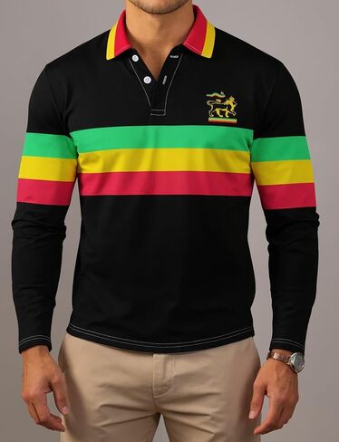 Mens Long Sleeve Golf Polo Shirt Dry Fit Collared Shirt Men Performance Stripe, S-2XL in Saudi Arabia