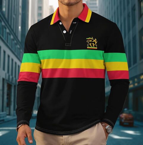 Mens Long Sleeve Golf Polo Shirt Dry Fit Collared Shirt Men Performance Stripe, S-2XL in Saudi Arabia