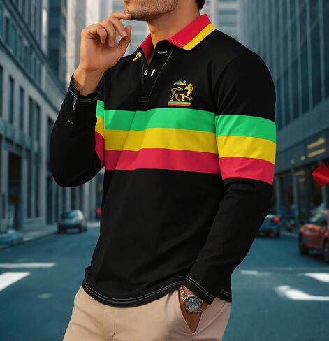 Mens Long Sleeve Golf Polo Shirt Dry Fit Collared Shirt Men Performance Stripe, S-2XL in Saudi Arabia