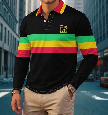 Mens Long Sleeve Golf Polo Shirt Dry Fit Collared Shirt Men Performance Stripe, S-2XL in Saudi Arabia