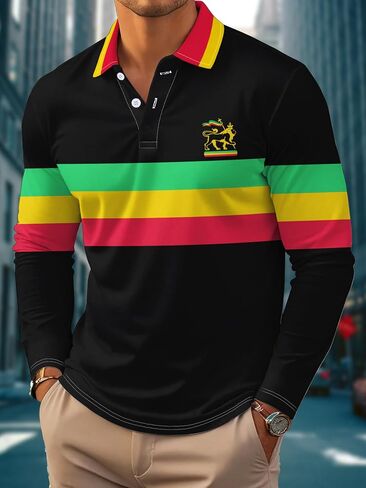 Mens Long Sleeve Golf Polo Shirt Dry Fit Collared Shirt Men Performance Stripe, S-2XL in Saudi Arabia