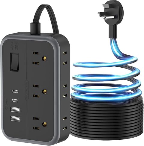 2 Pack Power Strip with 6 Outlets(2 Side) and 4 USB, NTONPOWER Flat Plug Extension Cord 5 Ft, Overload Protection, Wall Mount, Compact Size Charging Station for Office Desk, Nightstand and Travel in Kuwait