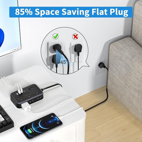 2 Pack Power Strip with 6 Outlets(2 Side) and 4 USB, NTONPOWER Flat Plug Extension Cord 5 Ft, Overload Protection, Wall Mount, Compact Size Charging Station for Office Desk, Nightstand and Travel in Kuwait