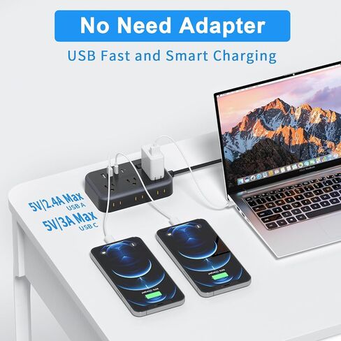2 Pack Power Strip with 6 Outlets(2 Side) and 4 USB, NTONPOWER Flat Plug Extension Cord 5 Ft, Overload Protection, Wall Mount, Compact Size Charging Station for Office Desk, Nightstand and Travel in Kuwait