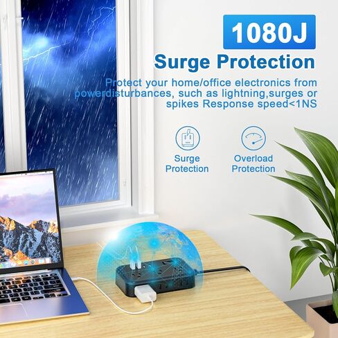 2 Pack Power Strip with 6 Outlets(2 Side) and 4 USB, NTONPOWER Flat Plug Extension Cord 5 Ft, Overload Protection, Wall Mount, Compact Size Charging Station for Office Desk, Nightstand and Travel in Kuwait