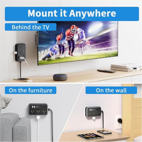 2 Pack Power Strip with 6 Outlets(2 Side) and 4 USB, NTONPOWER Flat Plug Extension Cord 5 Ft, Overload Protection, Wall Mount, Compact Size Charging Station for Office Desk, Nightstand and Travel in Kuwait