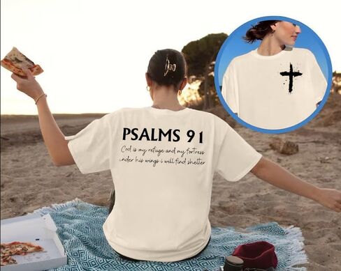 قميص مسيحي للنساء مزامير 91 يسوع الحب تي شيرت ديني مسيحي قميص آية الكتاب المقدس تي شيرت علوي in Saudi Arabia