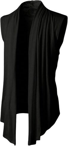 OYOANGLE Men's Open Front Draped Collar Vest Jacket Sleeveless Asymmetrical Hem Shirts in Saudi Arabia