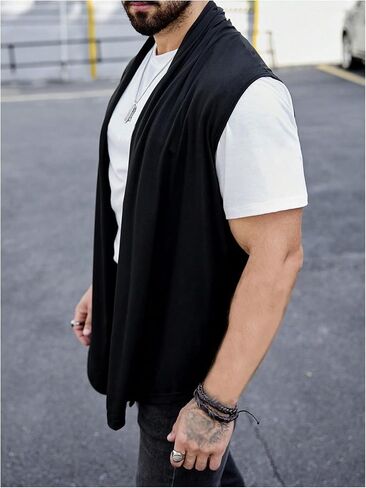 OYOANGLE Men's Open Front Draped Collar Vest Jacket Sleeveless Asymmetrical Hem Shirts in Saudi Arabia