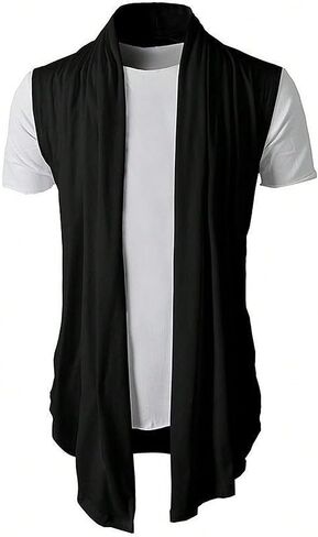 OYOANGLE Men's Open Front Draped Collar Vest Jacket Sleeveless Asymmetrical Hem Shirts in Saudi Arabia