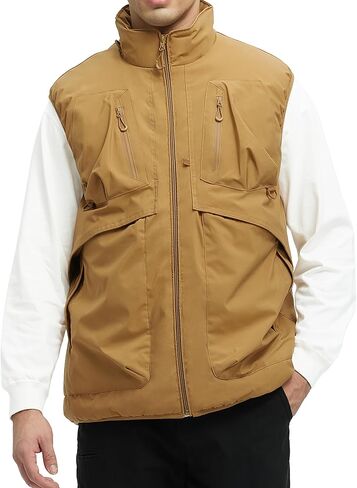 Men's Outerwear Vests Winter Vest Warm Water-Resistant Fleece Lined Mock-Neck Casual Outdoor Sleeveless Jacket in Saudi Arabia