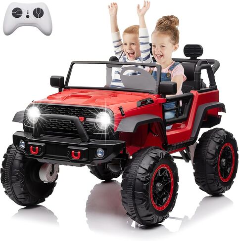 24V 2 Seater Kids Ride On Car, 4 Wheeler Truck Ride On Toys for Big Kids with 5.5MPH Max Speed, Remote Control, Accelerator Pedal, Treaded Tires, Steering Wheel, Music and Story, Pink in Saudi Arabia