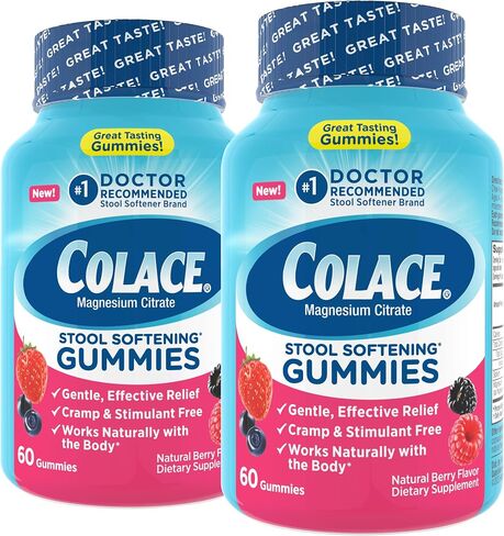 Colace Stool Softener Gummies, Gentle Dependable Constipation Relief Magnesium Citrate Gummies, No.1 Doctor Recommended Stool Softener Brand, Berry Flavored 60ct in Saudi Arabia