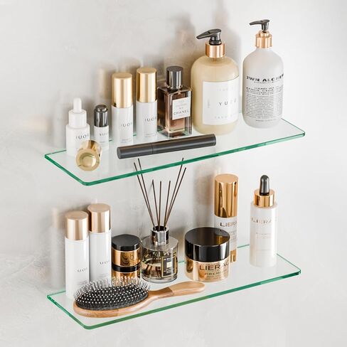 19.7" W x 5.12" D x 0.24" H - 2 PCS Floating Shelves for Wall, Tempered Glass Shelves for Bathroom, Living Room, Bedroom, Office, Toilet, Kitchen Decor in Saudi Arabia