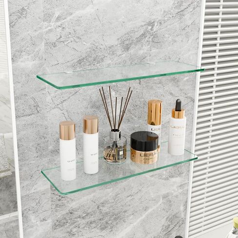 19.7" W x 5.12" D x 0.24" H - 2 PCS Floating Shelves for Wall, Tempered Glass Shelves for Bathroom, Living Room, Bedroom, Office, Toilet, Kitchen Decor in Saudi Arabia