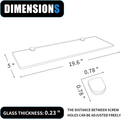 19.7" W x 5.12" D x 0.24" H - 2 PCS Floating Shelves for Wall, Tempered Glass Shelves for Bathroom, Living Room, Bedroom, Office, Toilet, Kitchen Decor in Saudi Arabia