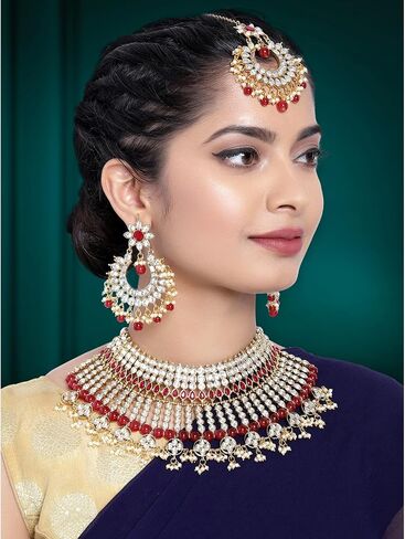 مجموعة مجوهرات الزفاف من Aheli Kundan Choker Necklace هدية للنساء in Saudi Arabia