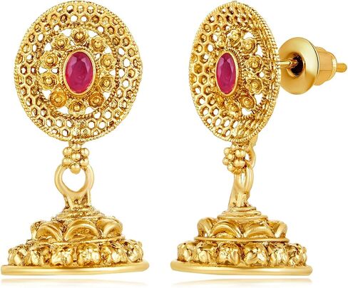 Aheli قلادة قصيرة وطويلة من الحجر الصناعي واللؤلؤ مرصع باللؤلؤ من Maharani Haar مع أقراط Jhumki مجموعة مجوهرات الزفاف هدية للنساء in Saudi Arabia