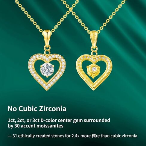 Gold Tone Jewelry Set: Moissanite Heart Necklace & Stud Earrings | 31+34 Stones | Gift for Wife, Girlfriend in Saudi Arabia