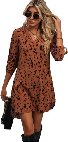 SISKIN Women's V Neck Boho Summer Dress 2025 Lightweight Shrugs Flowy Roll Up Long Sleeve Short Dresses in Saudi Arabia