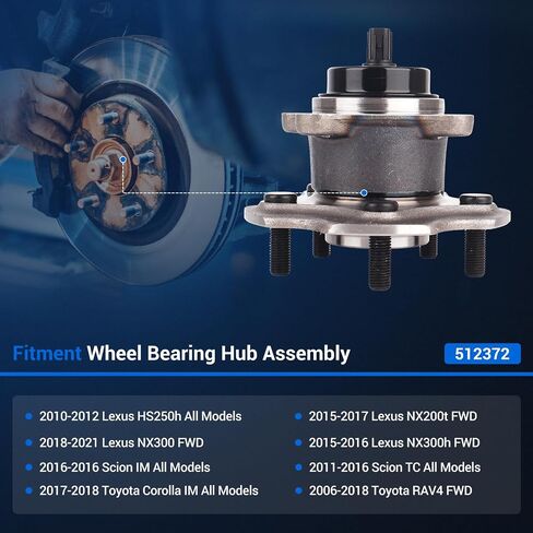Autoround 512372 محمل العجلات الخلفية ومجموعة المحور متوافقة مع Toyota RAV4 2006-2018/ Corolla IM 17-18، Lexus HS250h 10-12/ NX200t 15-17/ NX300/ NX300h، Scion IM/TC، 5 عروات مع ABS [قطعتان] in Saudi Arabia