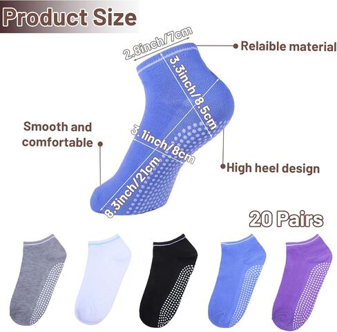 20 Pairs Grip Yoga Socks for Women, Non Slip Pilates Socks Bulk, Anti Skid Barre Ballet Sock for Yoga, Barre, Hospital, Barefoot Workout in Saudi Arabia