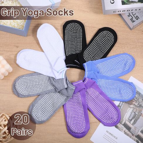 20 Pairs Grip Yoga Socks for Women, Non Slip Pilates Socks Bulk, Anti Skid Barre Ballet Sock for Yoga, Barre, Hospital, Barefoot Workout in Saudi Arabia