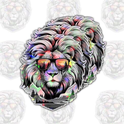 3Pcs Cool Lion with Sunglasses Sticker, Leo Face Bumper Sticker, Lion Head Stickers, King Animals Vinyl Decal, Funny Leo Stickers for Laptop Water Bottle Phone Hard Hat 3" (Lion 1) in Saudi Arabia