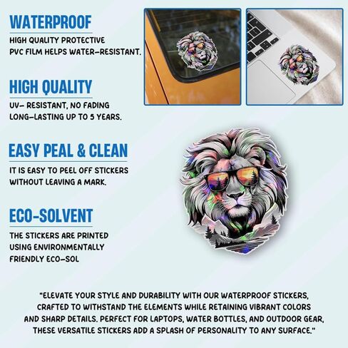 3Pcs Cool Lion with Sunglasses Sticker, Leo Face Bumper Sticker, Lion Head Stickers, King Animals Vinyl Decal, Funny Leo Stickers for Laptop Water Bottle Phone Hard Hat 3" (Lion 1) in Saudi Arabia
