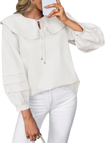 Cicy Bell Womens Peter Pan Collar Shirts Long Puff Sleeve Cotton Blouses Trendy Casual Loose Fit Tops in Saudi Arabia