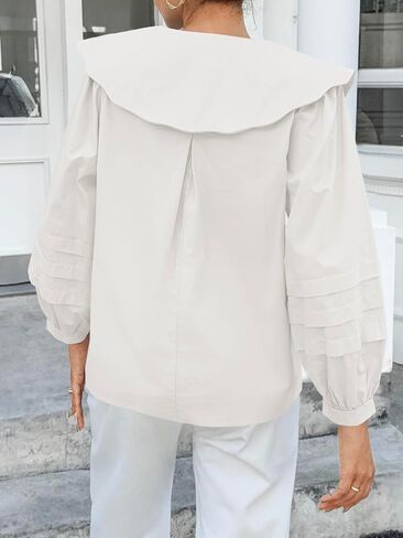 Cicy Bell Womens Peter Pan Collar Shirts Long Puff Sleeve Cotton Blouses Trendy Casual Loose Fit Tops in Saudi Arabia