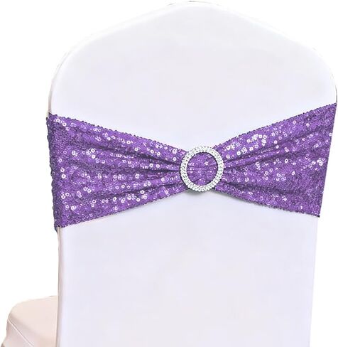 Gankar Double-Sided Silver Sequin Spandex Chair Sashes 50 Pack for Wedding Christmas Birthday Party Decoration,Silver Sashes for Chairs with Round Buckles for Chairs Decor in Kuwait