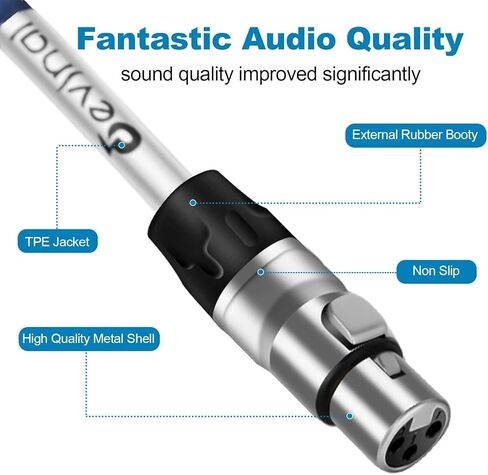 كابل Devinal XLR أنثى إلى 1/4 بوصة TRS كابل Hi-Fi متوازن أنثى XLR إلى ربع بوصة 6.35 مم TRS كابل توصيل سلكي للميكروفون والخلاط ومكبرات الصوت 12 بوصة 2pack in Kuwait