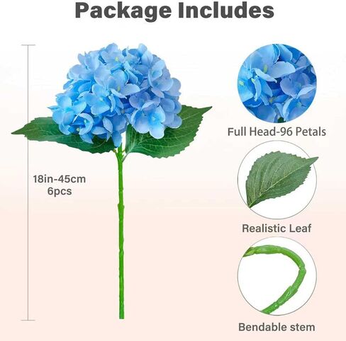6PCS Blue Hydrangea Artificial Flowers Bouquets, Bulk Silk Hydrangea Heads with Stems, Fake Hydrangeas Flowers Arrangement, Faux Floral Decor for Home Wedding Party in Saudi Arabia