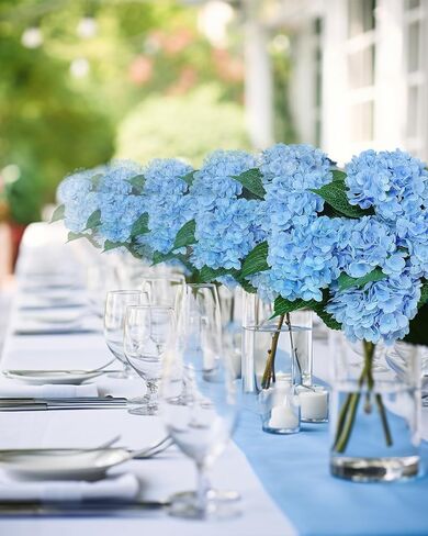 6PCS Blue Hydrangea Artificial Flowers Bouquets, Bulk Silk Hydrangea Heads with Stems, Fake Hydrangeas Flowers Arrangement, Faux Floral Decor for Home Wedding Party in Saudi Arabia