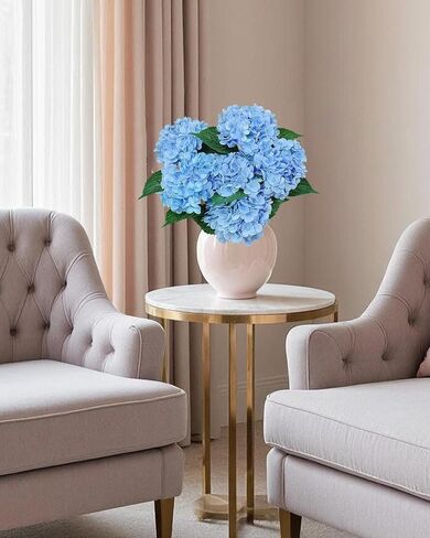 6PCS Blue Hydrangea Artificial Flowers Bouquets, Bulk Silk Hydrangea Heads with Stems, Fake Hydrangeas Flowers Arrangement, Faux Floral Decor for Home Wedding Party in Saudi Arabia