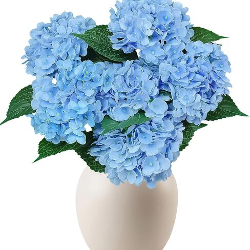 6PCS Blue Hydrangea Artificial Flowers Bouquets, Bulk Silk Hydrangea Heads with Stems, Fake Hydrangeas Flowers Arrangement, Faux Floral Decor for Home Wedding Party in Saudi Arabia