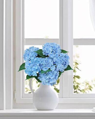 6PCS Blue Hydrangea Artificial Flowers Bouquets, Bulk Silk Hydrangea Heads with Stems, Fake Hydrangeas Flowers Arrangement, Faux Floral Decor for Home Wedding Party in Saudi Arabia