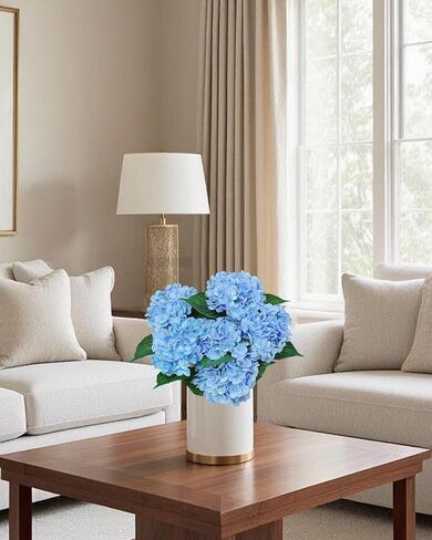 6PCS Blue Hydrangea Artificial Flowers Bouquets, Bulk Silk Hydrangea Heads with Stems, Fake Hydrangeas Flowers Arrangement, Faux Floral Decor for Home Wedding Party in Saudi Arabia