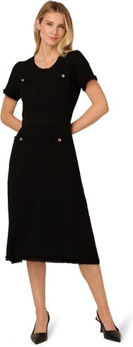 Adrianna Papell Women's Waffle Textured Fit and Flare Midi Sweater with Mock Pockets in Saudi Arabia