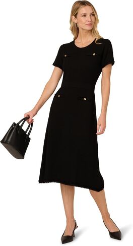 Adrianna Papell Women's Waffle Textured Fit and Flare Midi Sweater with Mock Pockets in Saudi Arabia