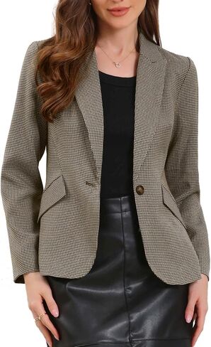 Allegra K Plaid Business Blazer for Women's Houndstooth Lapel Collar One Button Work Office Suit Jacket in Saudi Arabia