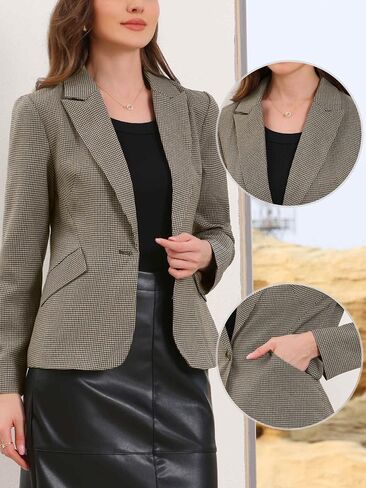 Allegra K Plaid Business Blazer for Women's Houndstooth Lapel Collar One Button Work Office Suit Jacket in Saudi Arabia
