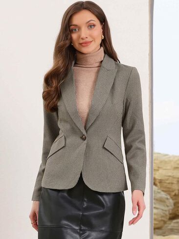 Allegra K Plaid Business Blazer for Women's Houndstooth Lapel Collar One Button Work Office Suit Jacket in Saudi Arabia
