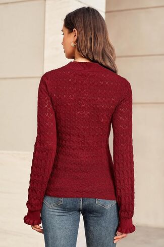 Arach&Cloz Womens Silk Wool Blend Lace Mock Neck Slim Fitted Sweater Trendy 2025 in Saudi Arabia